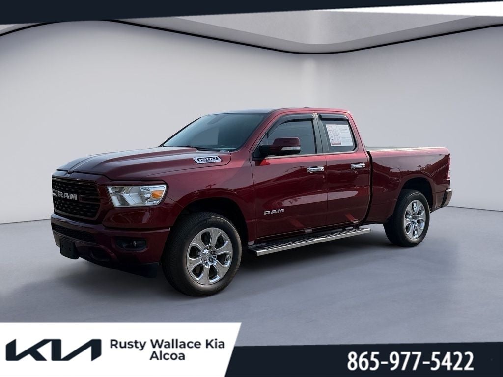 2022 RAM 1500 Big Horn in Delmonico Red Pearlcoat — front three-quarter view