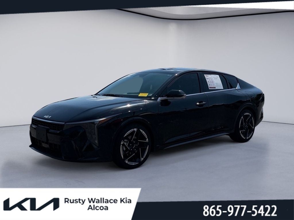 2025 Kia K4 GT-Line in Aurora Black Pearl — front three-quarter view