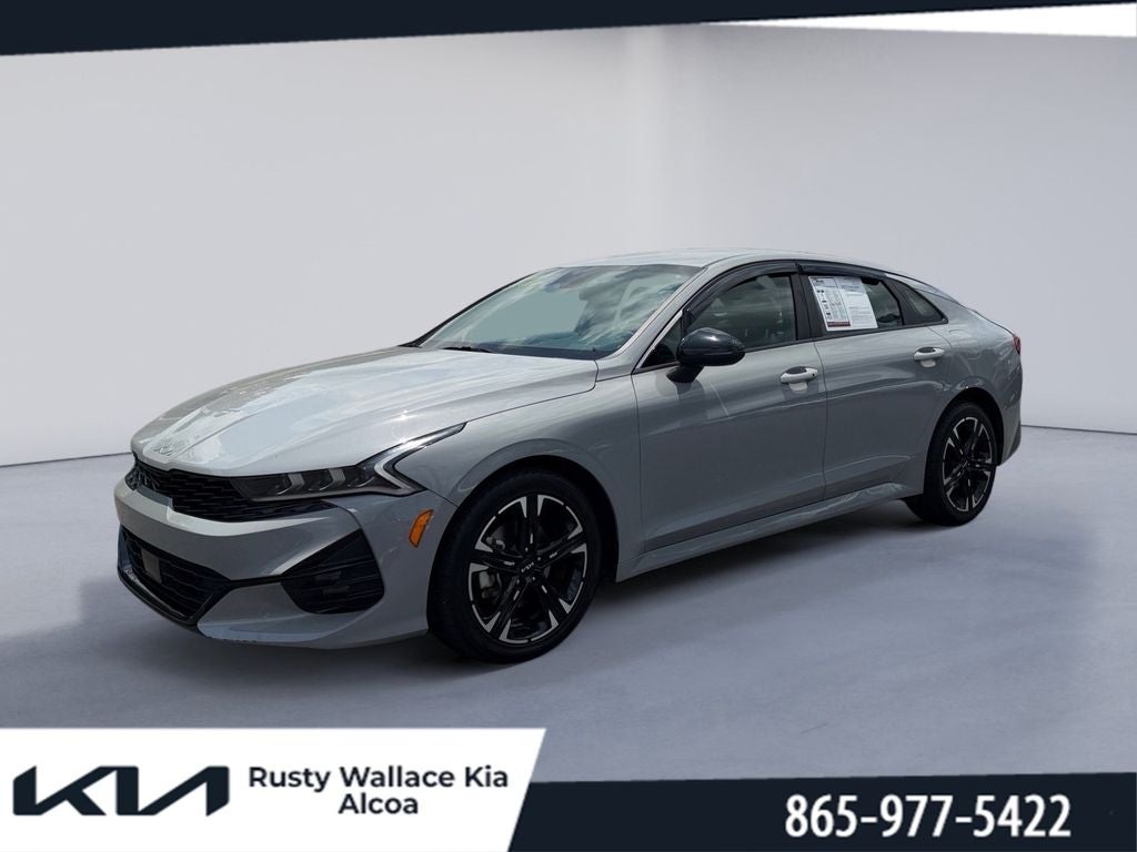 2023 Kia K5 GT-Line in Wolf Gray — front three-quarter view