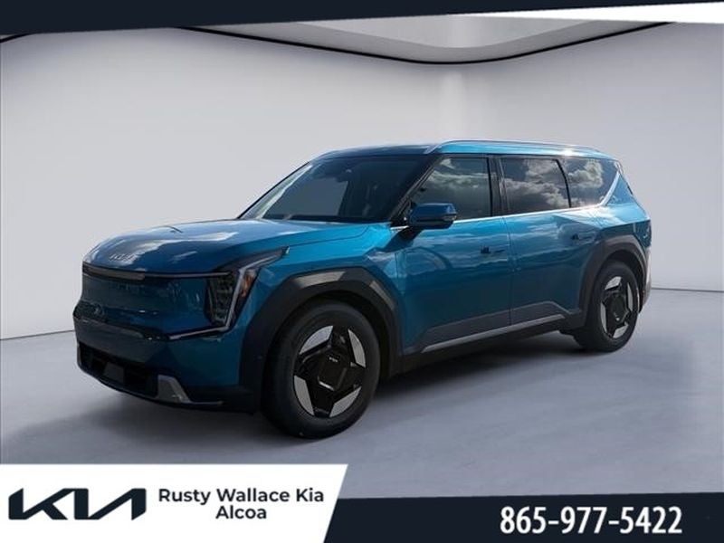2026 Kia EV9 Wind in Ocean Blue — front three-quarter view