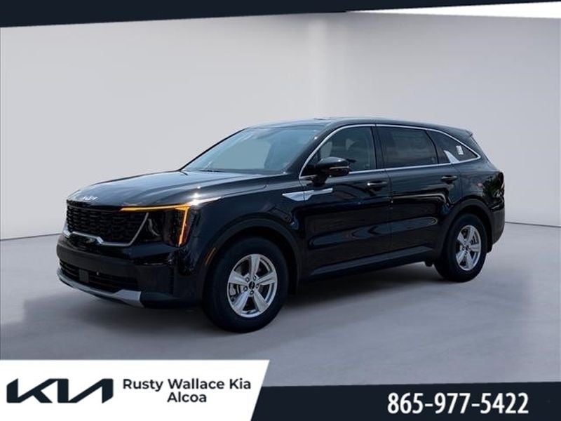2026 Kia Sorento LX in Ebony Black — front three-quarter view