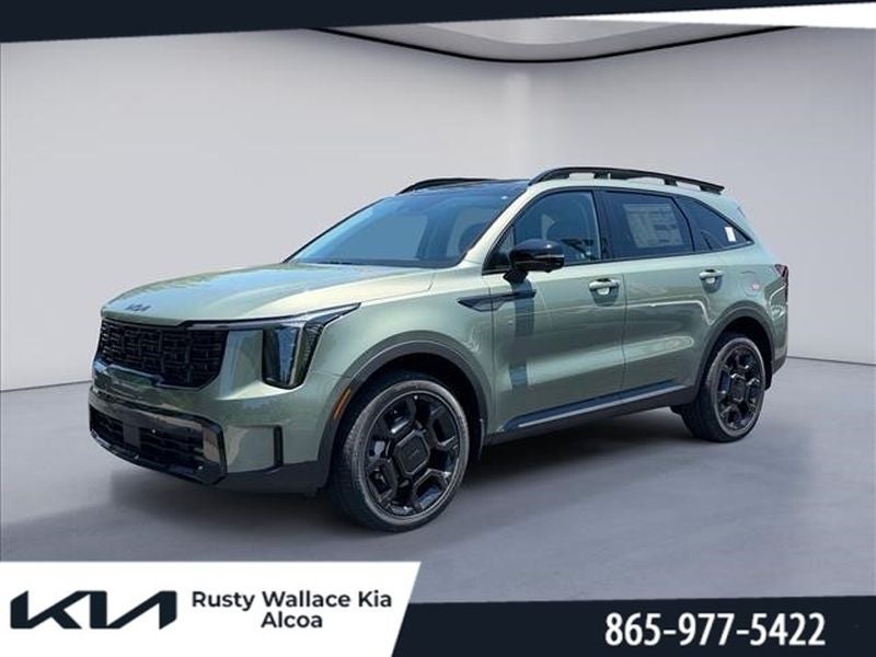 2026 Kia Sorento X-Line SX in Jungle Green — front three-quarter view