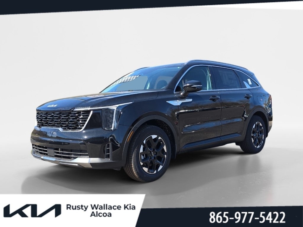 2025 Kia Sorento S in Ebony Black — front three-quarter view