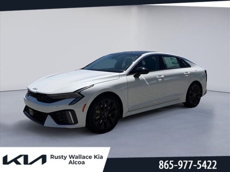 2026 Kia K5 GT in Snow White Pearl — front three-quarter view