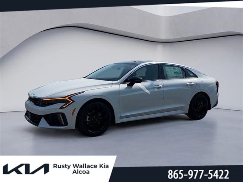 2026 Kia K5 GT-Line in Snow White Pearl — front three-quarter view