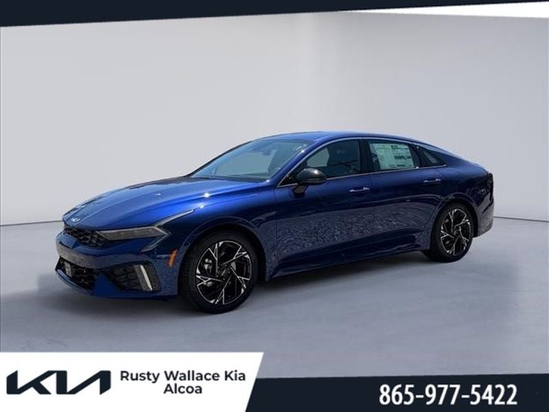 2026 Kia K5 GT-Line in Yacht Blue — front three-quarter view